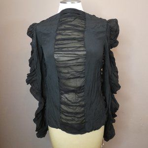 VTG Deadstock Jordan Silk Crepe de Chine Silk Georgette Blouse Black Top